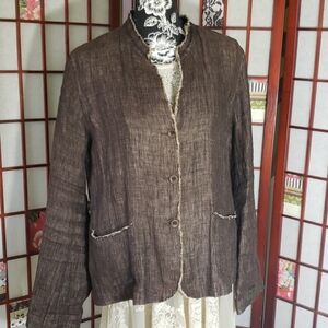 Eileen Fisher 100% Linen Brown Button Down Womens Blazer Size M